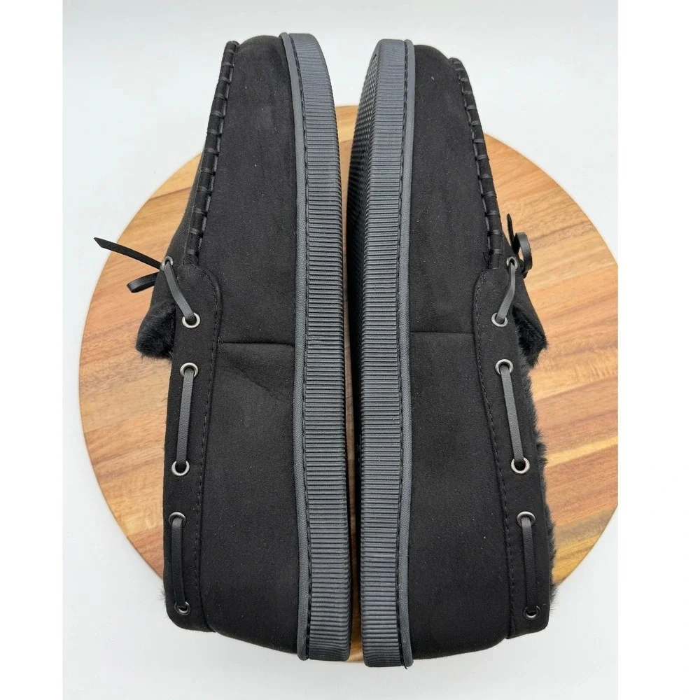Club Room Men's 12-13 XL Black Moccasin Faux Fur Lined Indoor Outdoor 0693